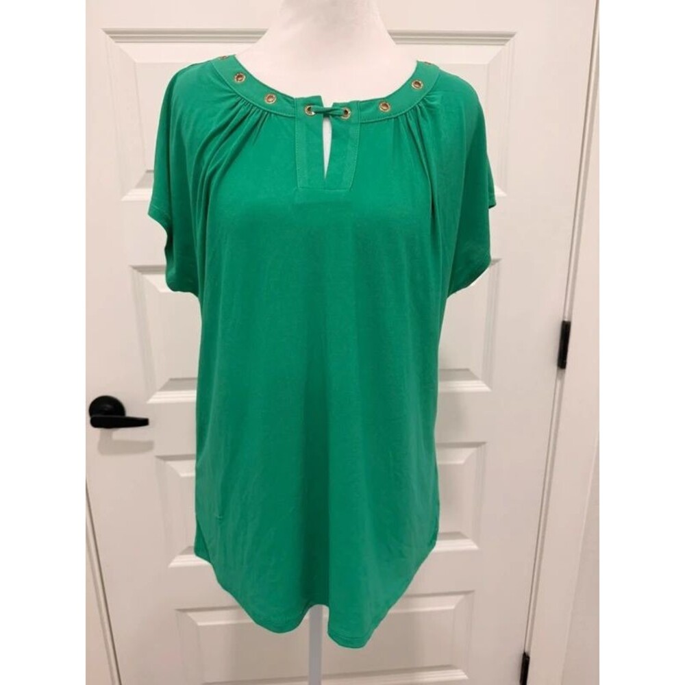 NY Collection Emerald Green Rhinestone Blouse,Medium NWT